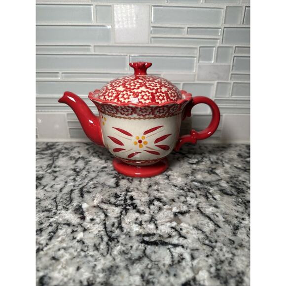 Temptations OLD WORLD Cranberry Red TEA POT 1 Cup of Kindness Stoneware - Picture 1 of 11